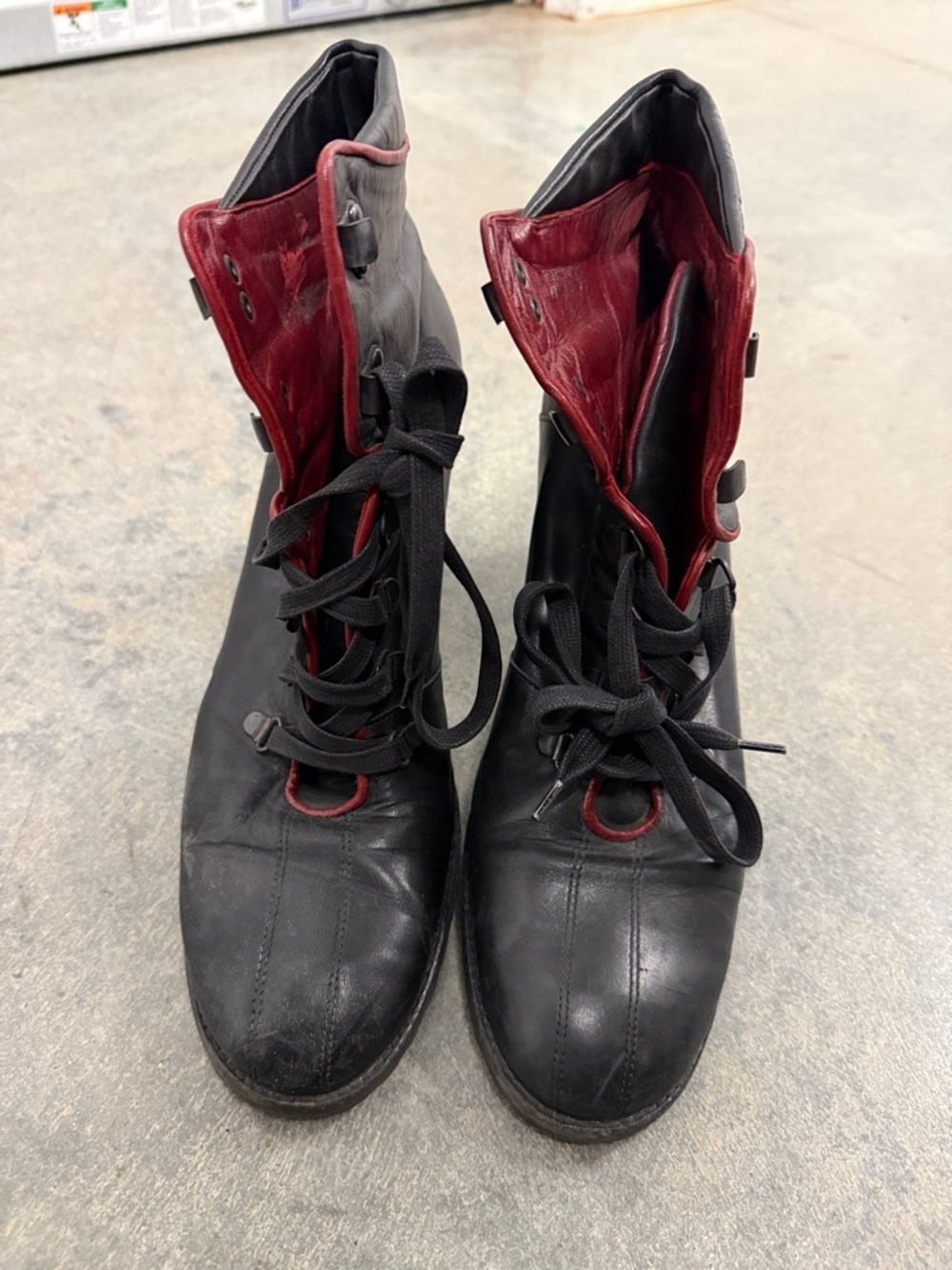 Coach Black Leather Lace-Up Boots with Red Interior